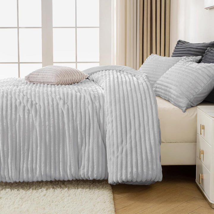 Andency Fleece Queen Tröster-Set, 3-teilig, hellgrau, für Queen-Size-Bett, weich, warm, flauschig, f