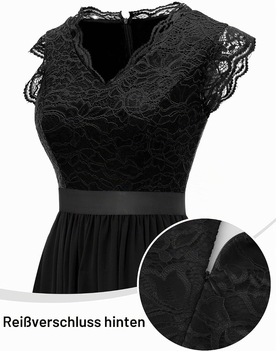 Dressystar Damen Abendkleid Lang Elegant für Hochzeit Spitze Chiffon Maxi Ballkleider Flügelärmel Co