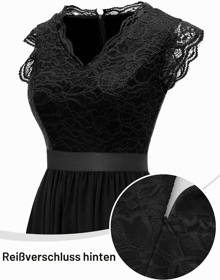 Dressystar Damen Abendkleid Lang Elegant für Hochzeit Spitze Chiffon Maxi Ballkleider Flügelärmel Co