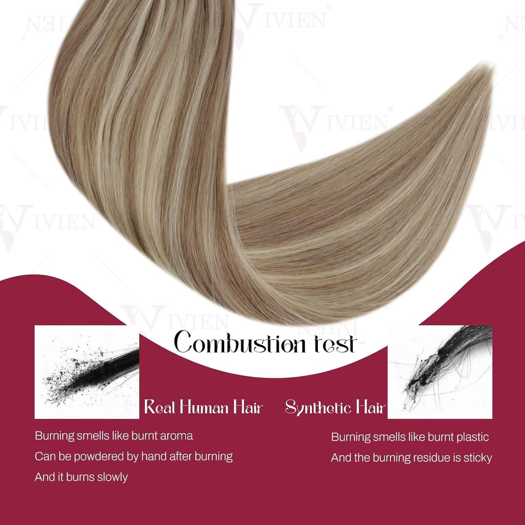 Vivien Microring Echthaar Extensions 55 cm Hellbraun und Platinblond Invisible Extensions Echthaar M