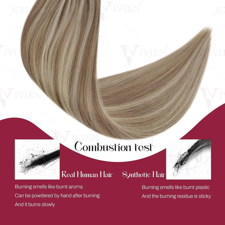 Vivien Microring Echthaar Extensions 55 cm Hellbraun und Platinblond Invisible Extensions Echthaar M