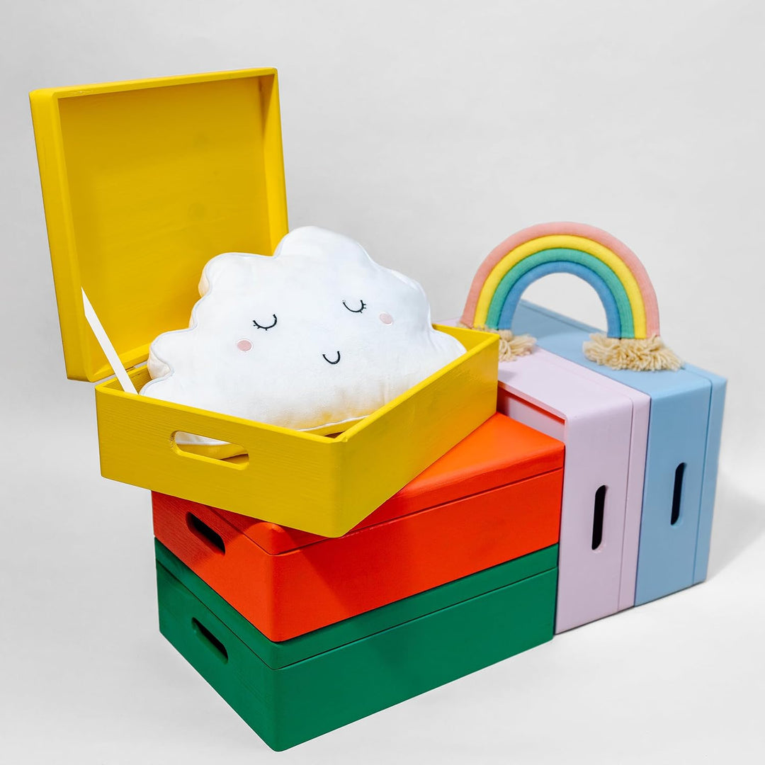 Creative Deco XL Blau Grosse Holzkiste mit Deckel | 40 x 30 x 14 cm (+/- 1 cm) | Erinnerungsbox Baby
