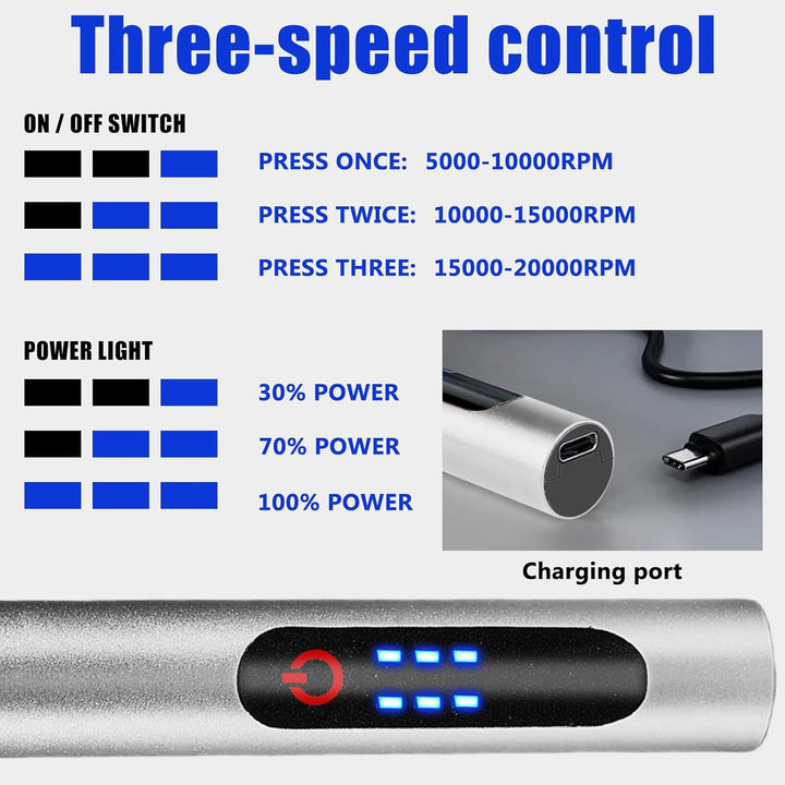 Elektrische Gravierstift, Wiederaufladierbar Gravur Werkzeug Kit, Mini Gravurwerkzeug mit Gravurzube