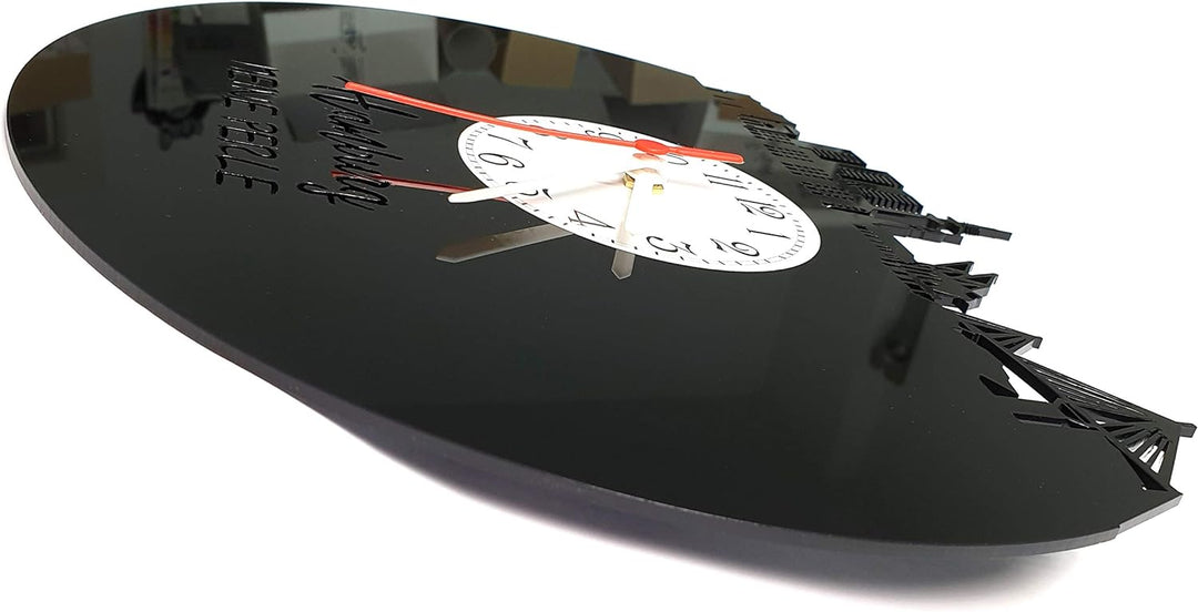 Wanduhr München Skyline mit Ziffernblatt, hochwertige Acrylglas Uhr mit lautlosem Quarzwerk, 3mm Stä