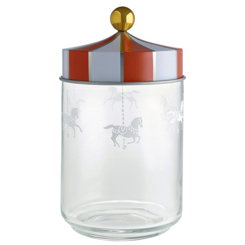 Alessi Circus MW30/100 - Design Hermetisches Glas, aus Seiden-Screened-Glas mit Beilbanddeckel, 100