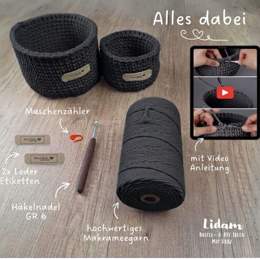 LIDAM 2 Körbe häkeln aus Baumwollgarn| Häkelset für Anfänger +Videoanleitung | Baumwollstrickschlauc