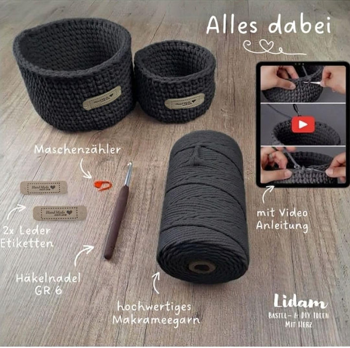 LIDAM 2 Körbe häkeln aus Baumwollgarn| Häkelset für Anfänger +Videoanleitung | Baumwollstrickschlauc