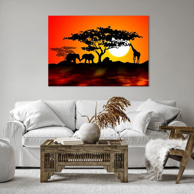 Bilder auf Leinwand 100x70cm Leinwandbild Tiere Safari Savanne Giraffe Gross Wanddeko Bild Schlafzim