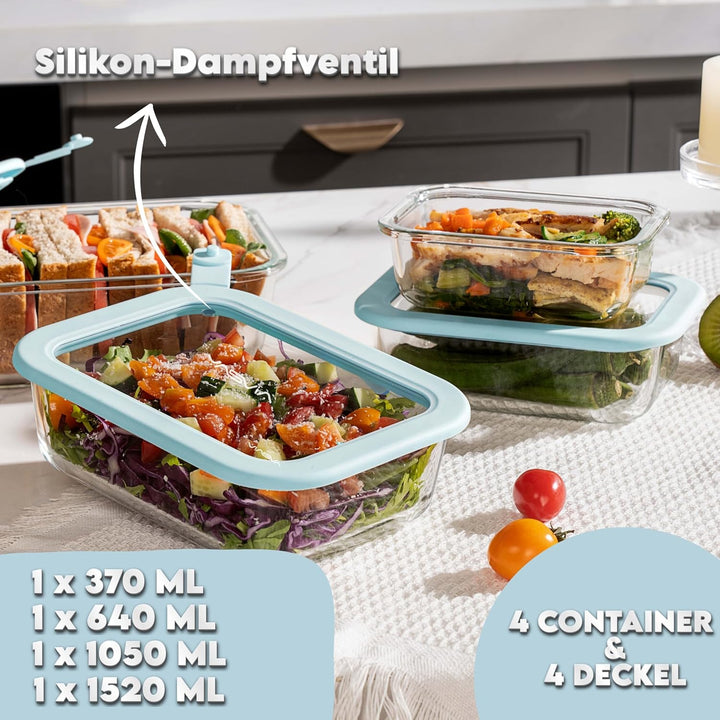 Meal Prep Glas (Mix-Set) Frischhaltedosen Set plastikfrei, Borosilikatglas Vorratsdosen, Silikondeck