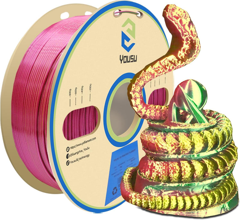 YOUSU Dreifarbiges PLA Filament,3D Drucker Filament 1,75 mm (± 0,03 mm), Seiden Gold/Grün/Rosa Dreif