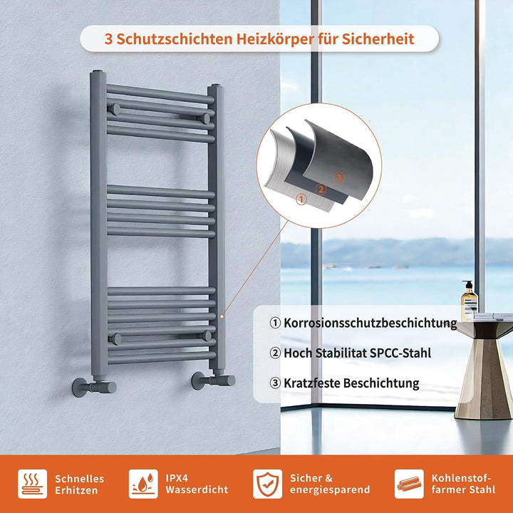 Badheizkörper Seitenanschluss 800x500mm, 300W Handtuchheizkörper & Handtuchtrockner, Einfach Install