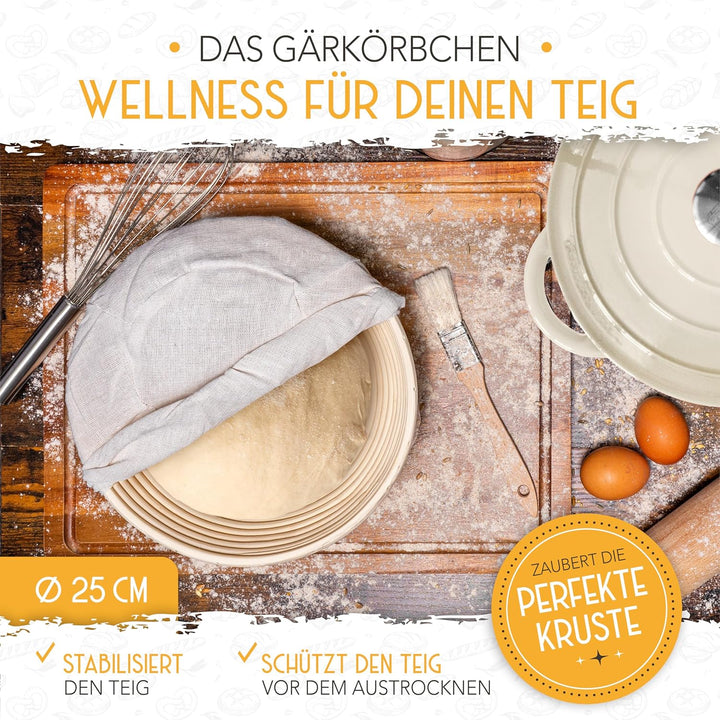 KRUSTENZAUBER Gusseisen Topf Brot backen emailliert inkl. Gärkorb - 26cm Emaille-Topf samt Zubehör -