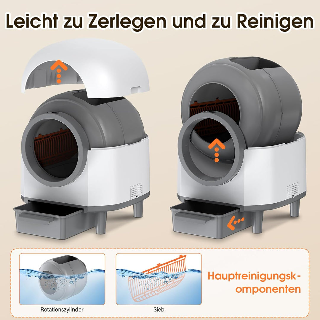 Automatisches Katzenklo 80L, XXL Selbstreinigende Katzentoilette, App-Fernsteuerung mit Mehreren Sic
