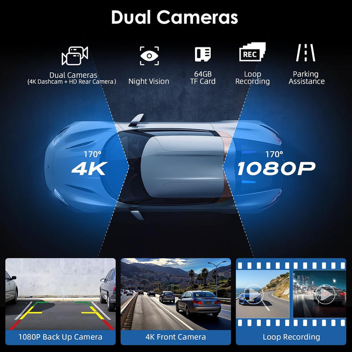 9,26 Zoll Apple Carplay Display & Android Auto Display mit Drehbare 4K Dashcam/Rückfahrkamera 1080P