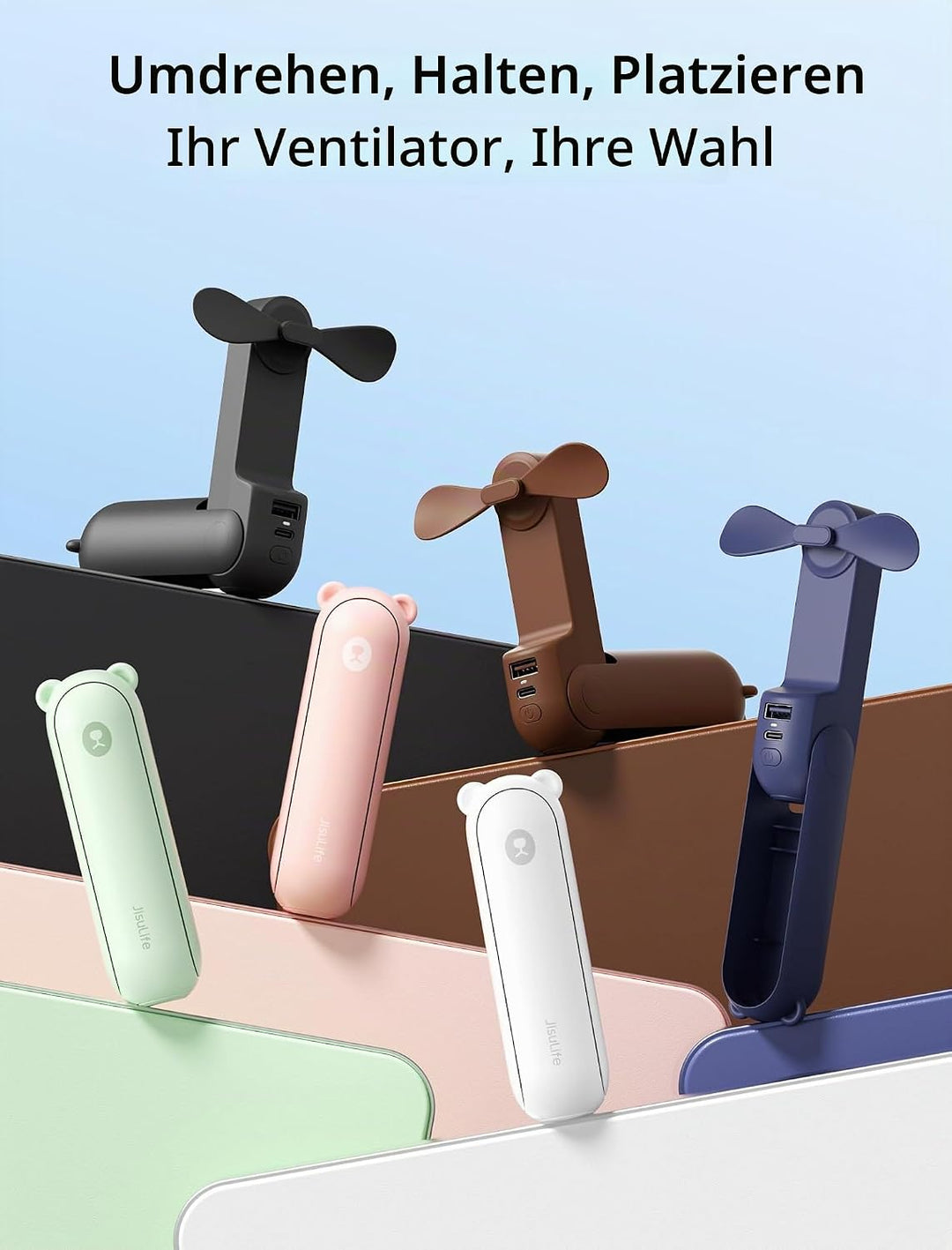 JISULIFE Mini Handventilator, 3-in-1 Handventilator, wiederaufladbarer USB [12–19 Betriebsstunden] m