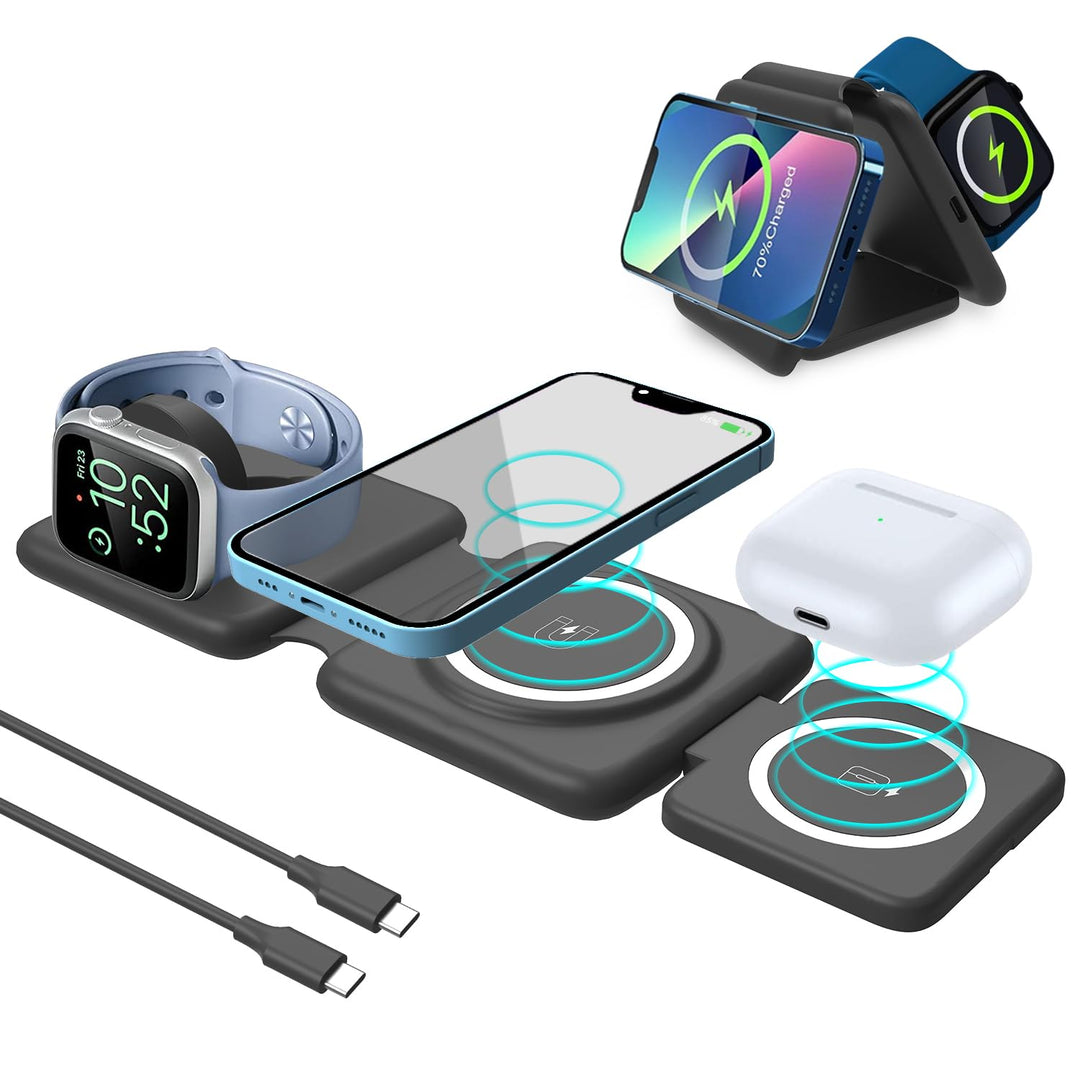 3 in 1 Faltbar Kabelloses Ladegerät,Foldable Wireless Charger iPhone Magnetic Charging Pad for iPhon