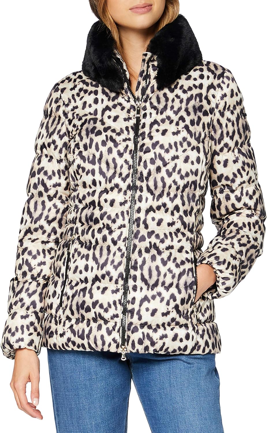 Geox W CAMEI Damen Daunenjacke 42 Beige Animalier, 42 Beige Animalier