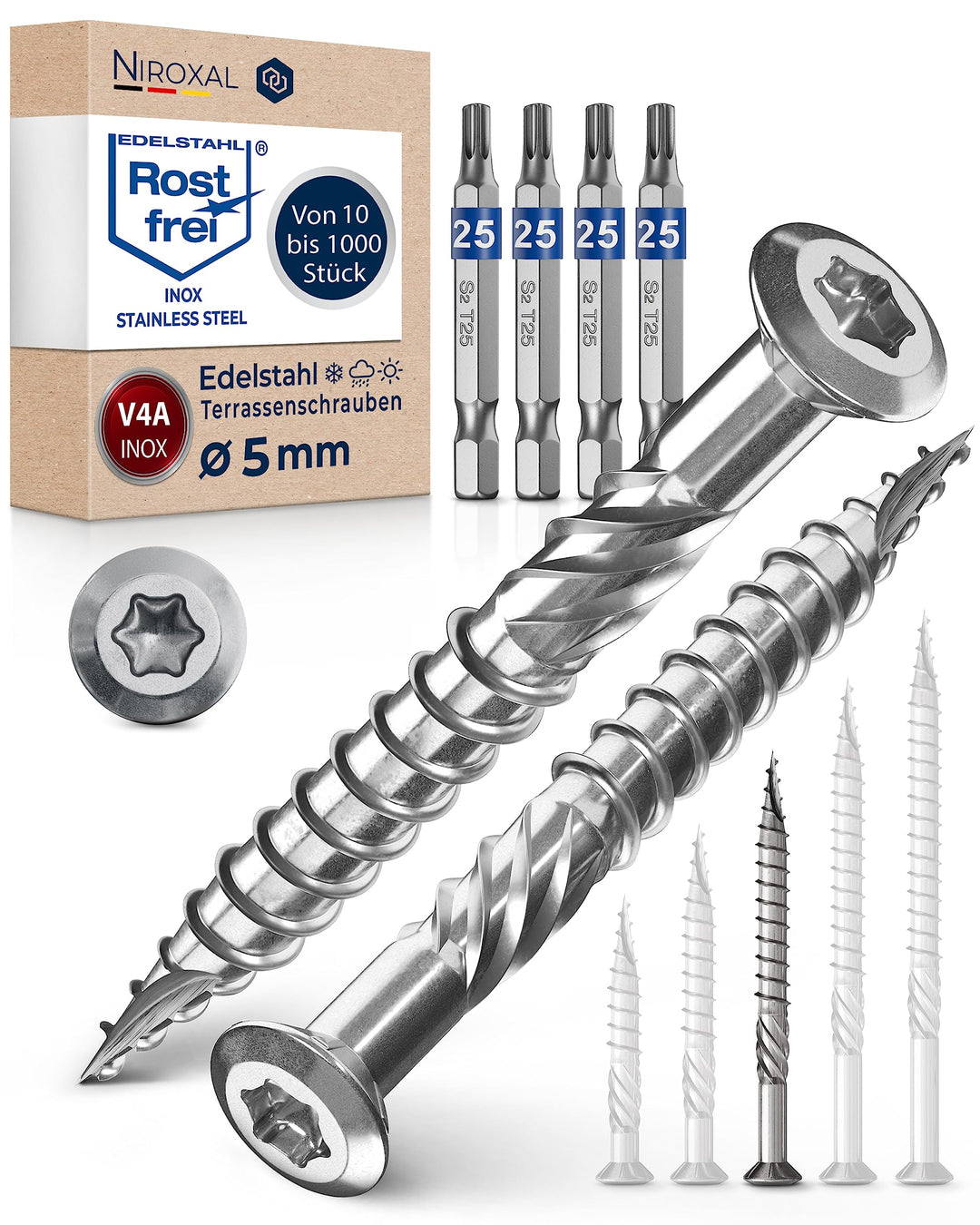 Terrassenschrauben 5x60 Edelstahl A4 Linsenkopfschrauben Torx Schrauben 5mm stark 1000 Stück Holzsch