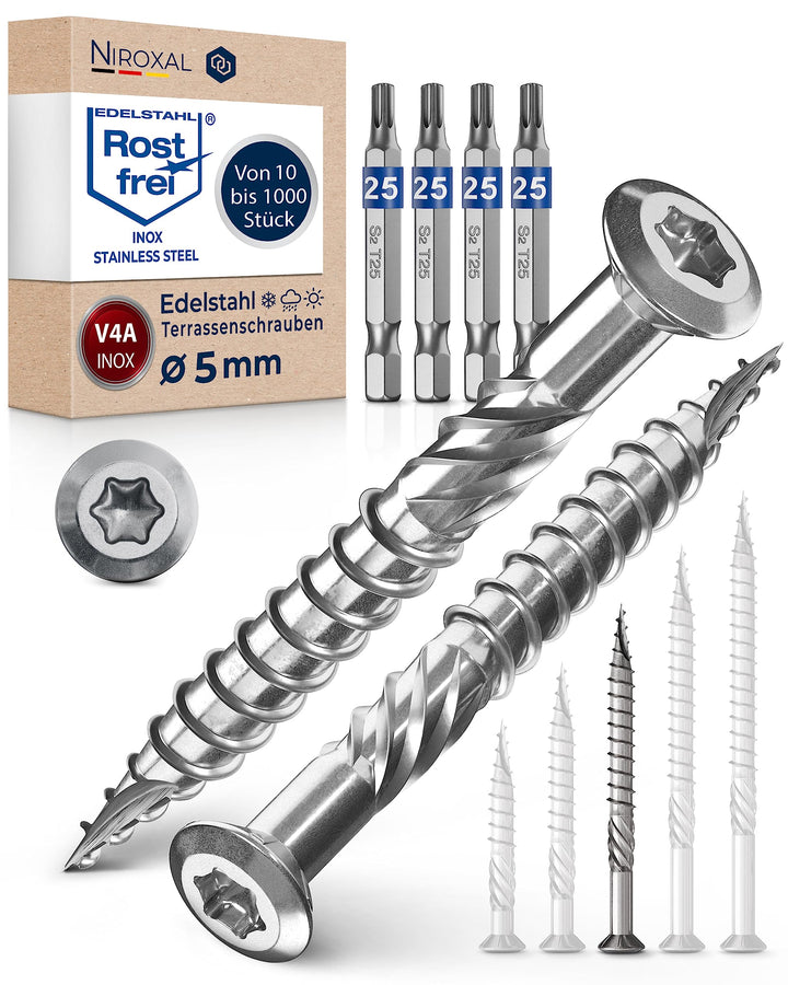 Terrassenschrauben 5x60 Edelstahl A4 Linsenkopfschrauben Torx Schrauben 5mm stark 1000 Stück Holzsch