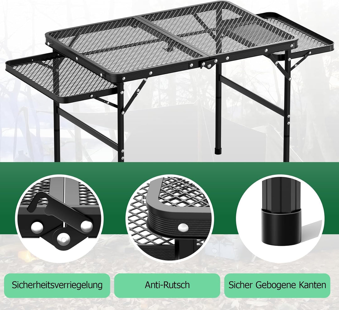 Grilltisch Klappbar 77cm Hoher, Grilltisch Outdoor Klappbar mit 2 Ausklappbare Seitenteile, Höhenver
