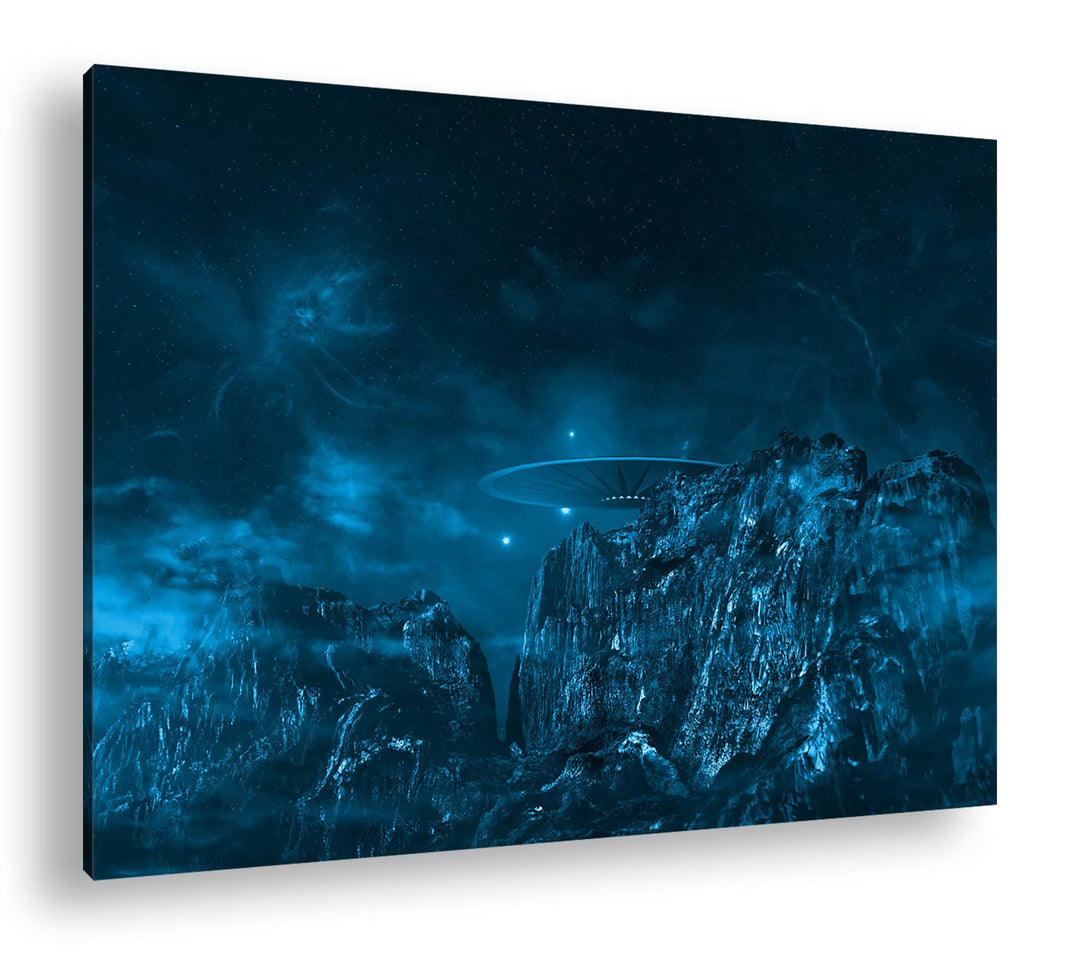 deyoli UFO auf einem fremden Planeten Format 60x40 Effekt: Monocrome Blau als Leinwandbild, Motiv fe