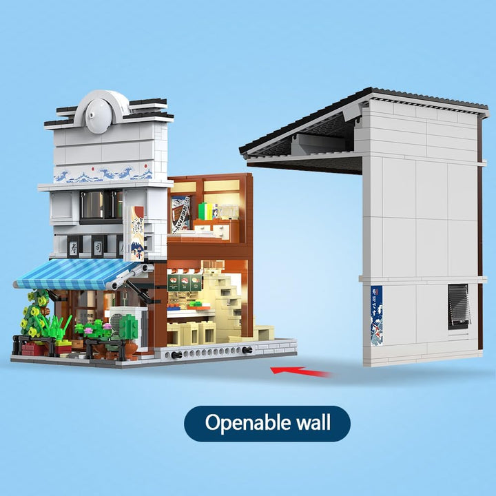 CaDA Master Japanisches Sushi-Haus Bausteinset C66018W Kreativer Stadtbaustein-Bausatz mit Beleuchtu