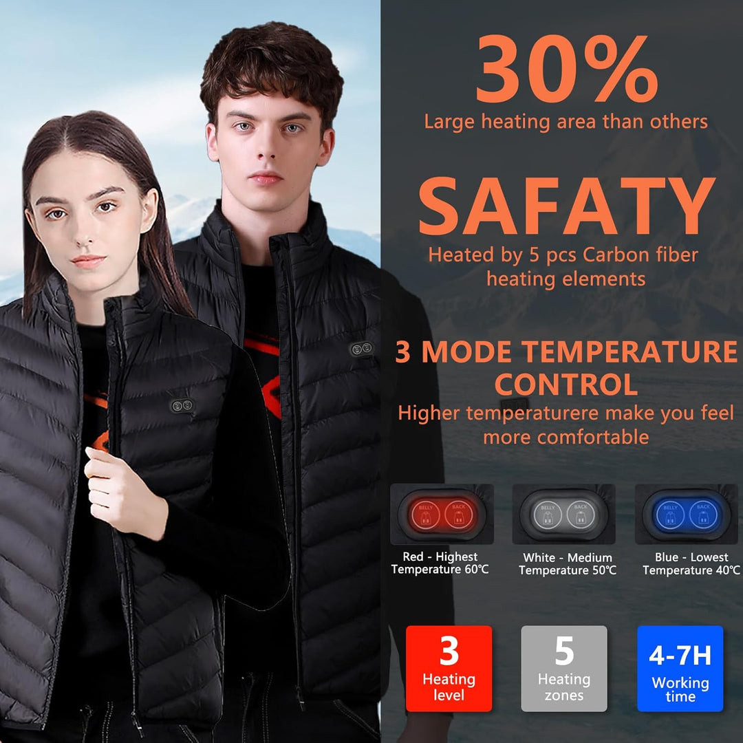 Beheizbare Weste für Herren Damen, Elektrische USB Heizwesten, Mit 5V 10000 mAh Akku, Winter Warme J