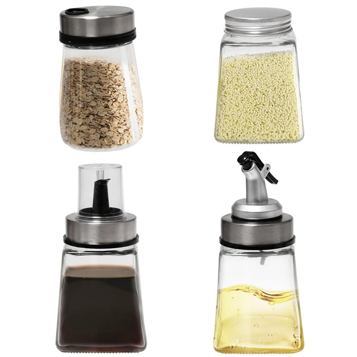 4 Stück 180ml Ölflasche Glas Essigspender Glas Auslaufsichere Ölspender mit Ausgiesser Essig Flasche