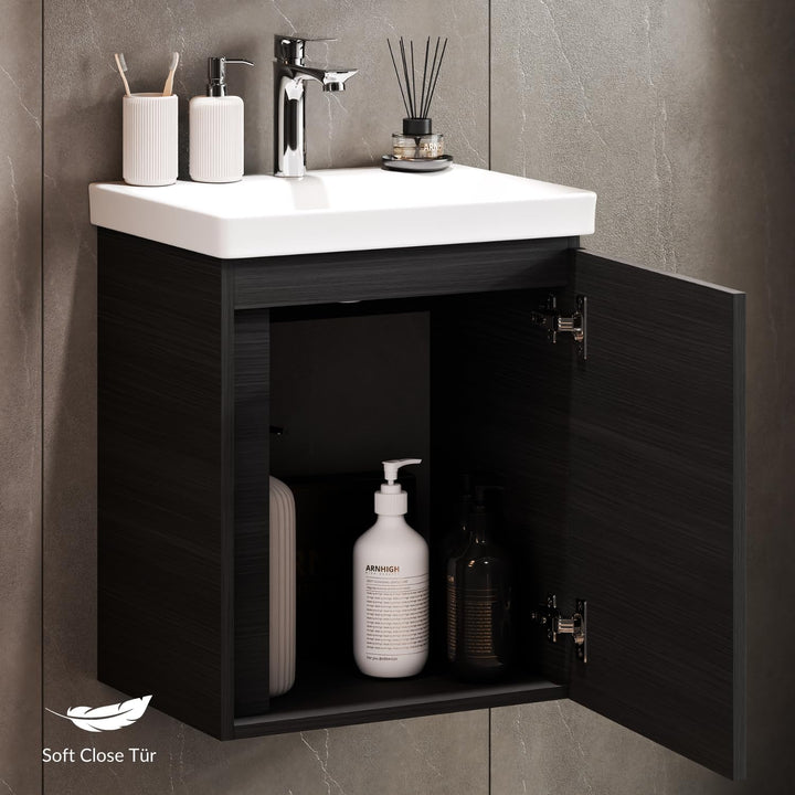Planetmöbel Waschtischunterschrank 50 cm Anthrazit mit Armatur Chrom mit Wasserhahn Chrom Anthrazit,