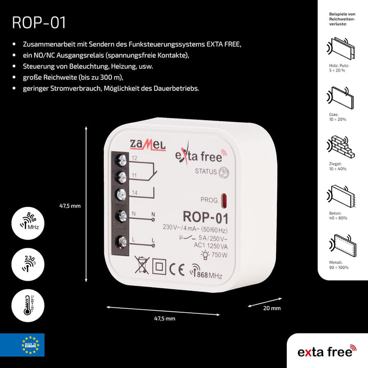 EXTA FREE ROP-01 1- Kanal Funkempfänger, 47,5x47,5x20 mm
