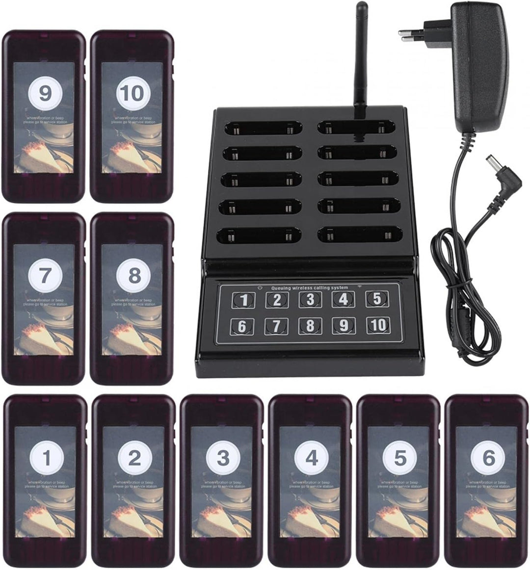 Drahtloses Pager-System für Restaurants, Warteschlangen-Anrufsystem, 10-Kanal-Anruftastatur 10 Pager