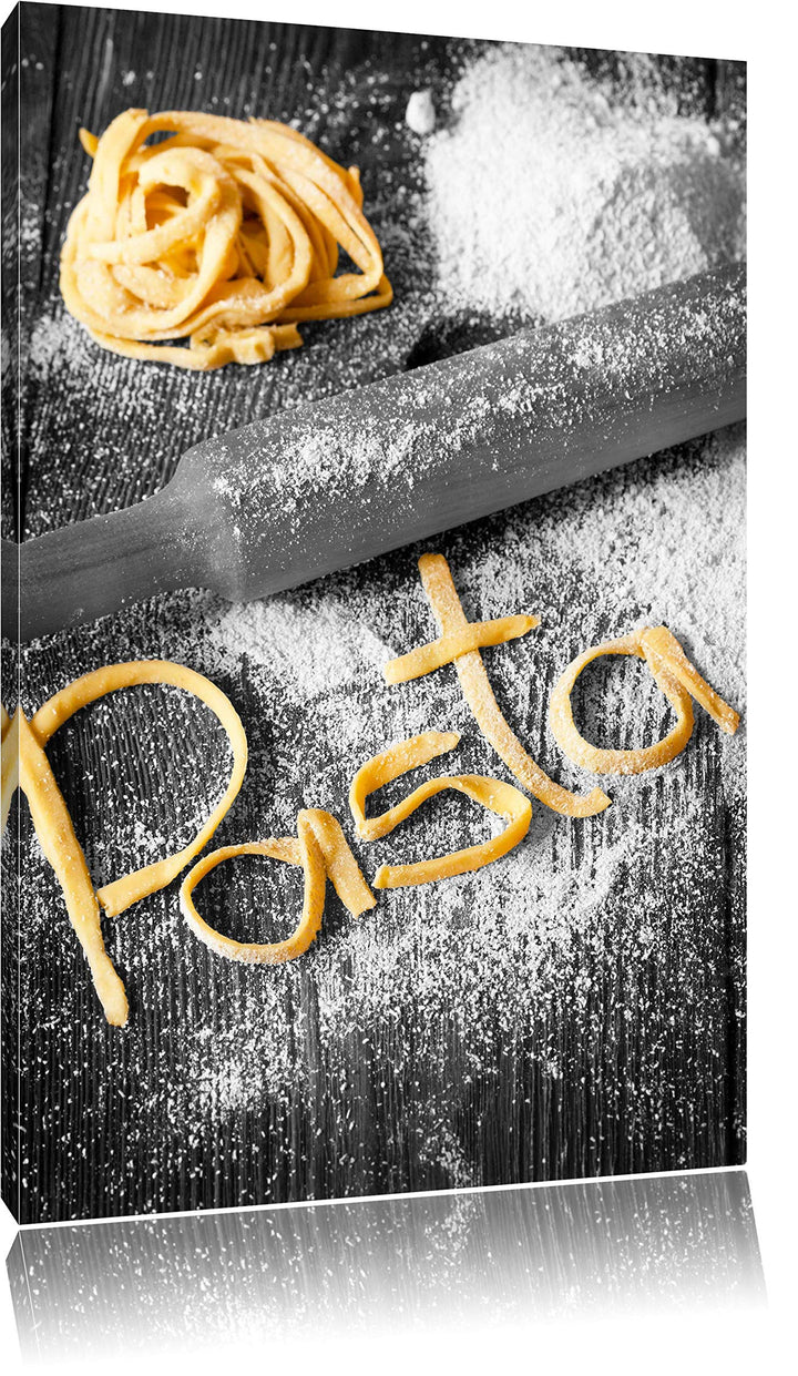 Pasta vor Nudelholz schwarz/weiss Format: 100x70 auf Leinwand, XXL riesige Bilder fertig gerahmt mit