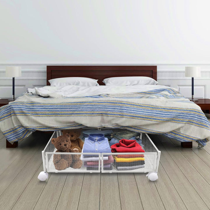 HUOLE Schublade unter dem Bett, zusammenklappbar, aus Metall, Aufbewahrungskorb unter dem Bett, Roll