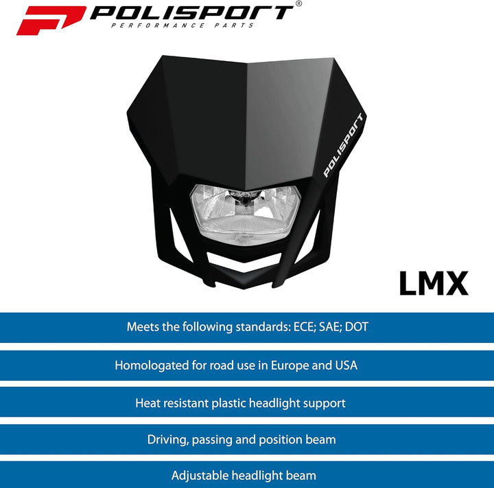 Polisport 8657600002 - LMX-Scheinwerfer aus Polypropylen mit Halogenlampe, kompatibel mit allen Moto