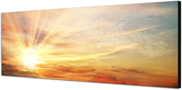 Paul Sinus Art Panoramabild auf Leinwand und Keilrahmen 150x50cm Himmel Wolkenschleier Sonnenaufgang