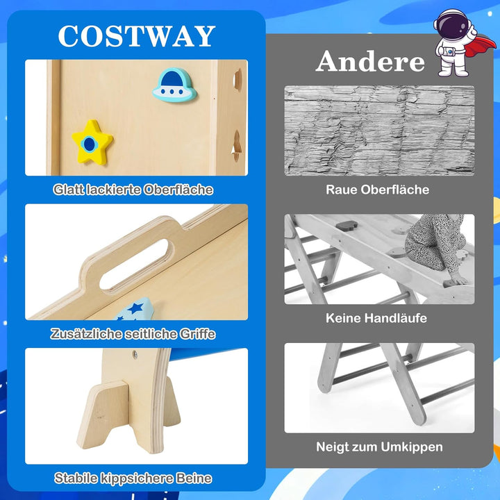 COSTWAY Klettergerüst Indoor 4er Set, klappabres Kletterdreieck mit Rutsche, Kletterbogen, Netz, ink