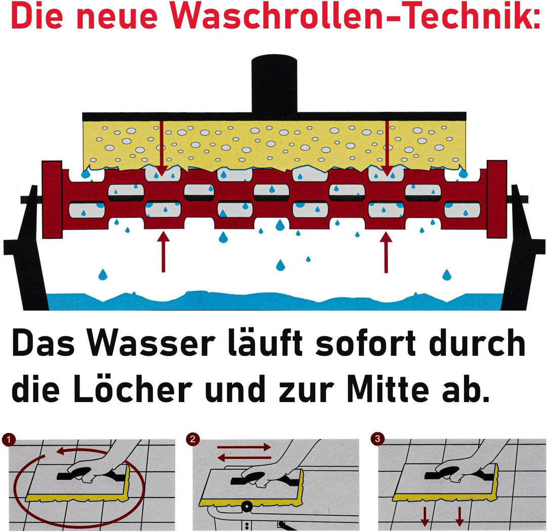 Kronen Hansa Fliesen-Waschboy Fliesenwascheimer mit Doppel-Rollenaufsatz und Bodenlaufrollen (Fliese