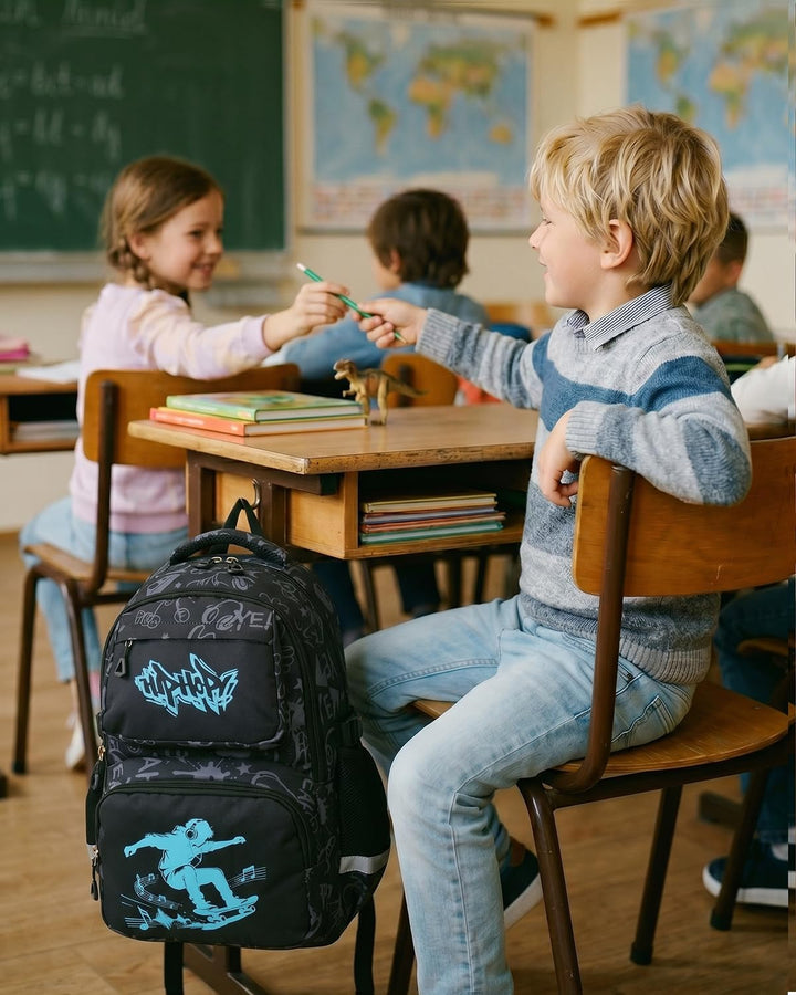 Amythe Schulrucksack Jungen Teenager, Schultasche Kinder mit Reflektoren für 1. bis 4. Klasse, Leuch