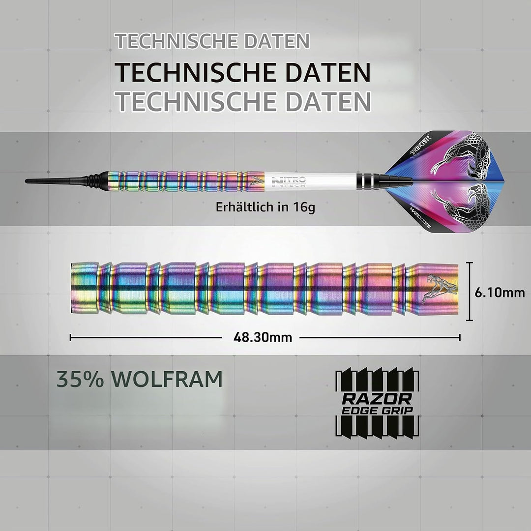 RED DRAGON Peter Wright Snakebite 1 Profi Dartpfeile Tungsten Darts Set mit Flights und Schäfte 18.0