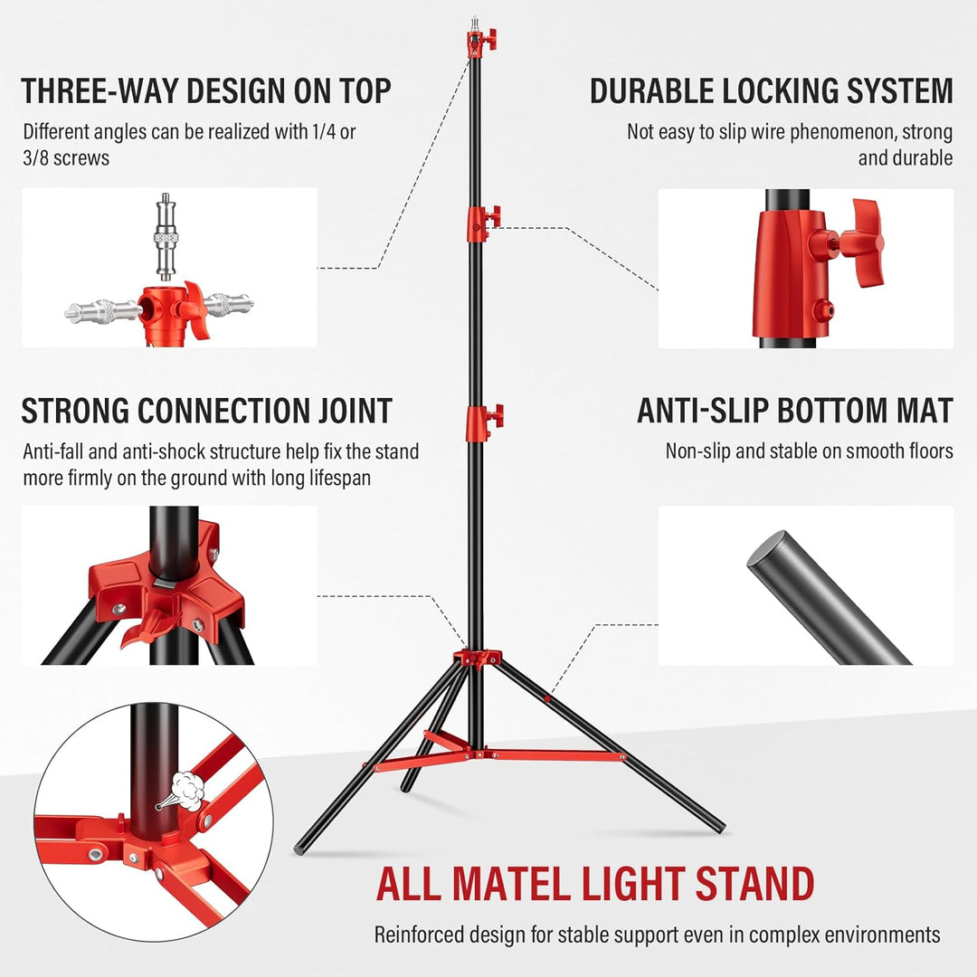 Soonpho Lichtstativ Vollmetall Puffer Druckstativ 9,1 ft/280cm Light Stand Bunt 10kg Tragkraft für O