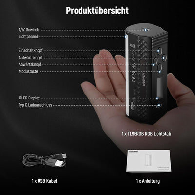 NEEWER Magnetischer Handlichtstab, 360° Voll RGB Mini LED Video Lichtstab mit 2500mAh wiederaufladba