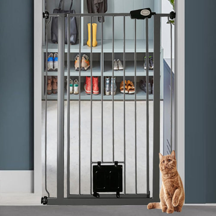 Bettacare Haustiergitter mit verriegelbarer Katzenklappe, 68.5cm - 75cm, Schiefergrau, 104cm in der