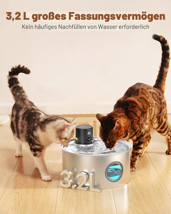 Katzenbrunnen mit Bewegungsmelder Katzen Trinkbrunnen Edelstahl: Katzentrinkbrunnen Sensor - 3.2L Tr