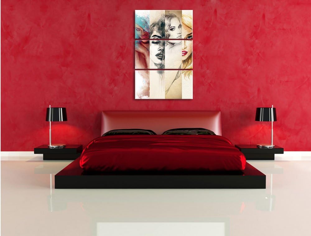 Pixxprint Haar Frisuren / 3-Teilig/Gesamtmass 120cm Leinwandbild bespannt auf Holzrahmen/Wandbild Ku
