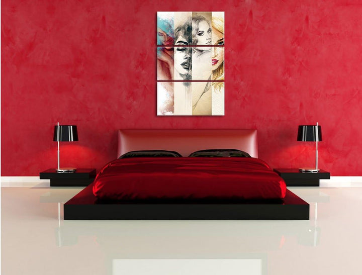 Pixxprint Haar Frisuren / 3-Teilig/Gesamtmass 120cm Leinwandbild bespannt auf Holzrahmen/Wandbild Ku