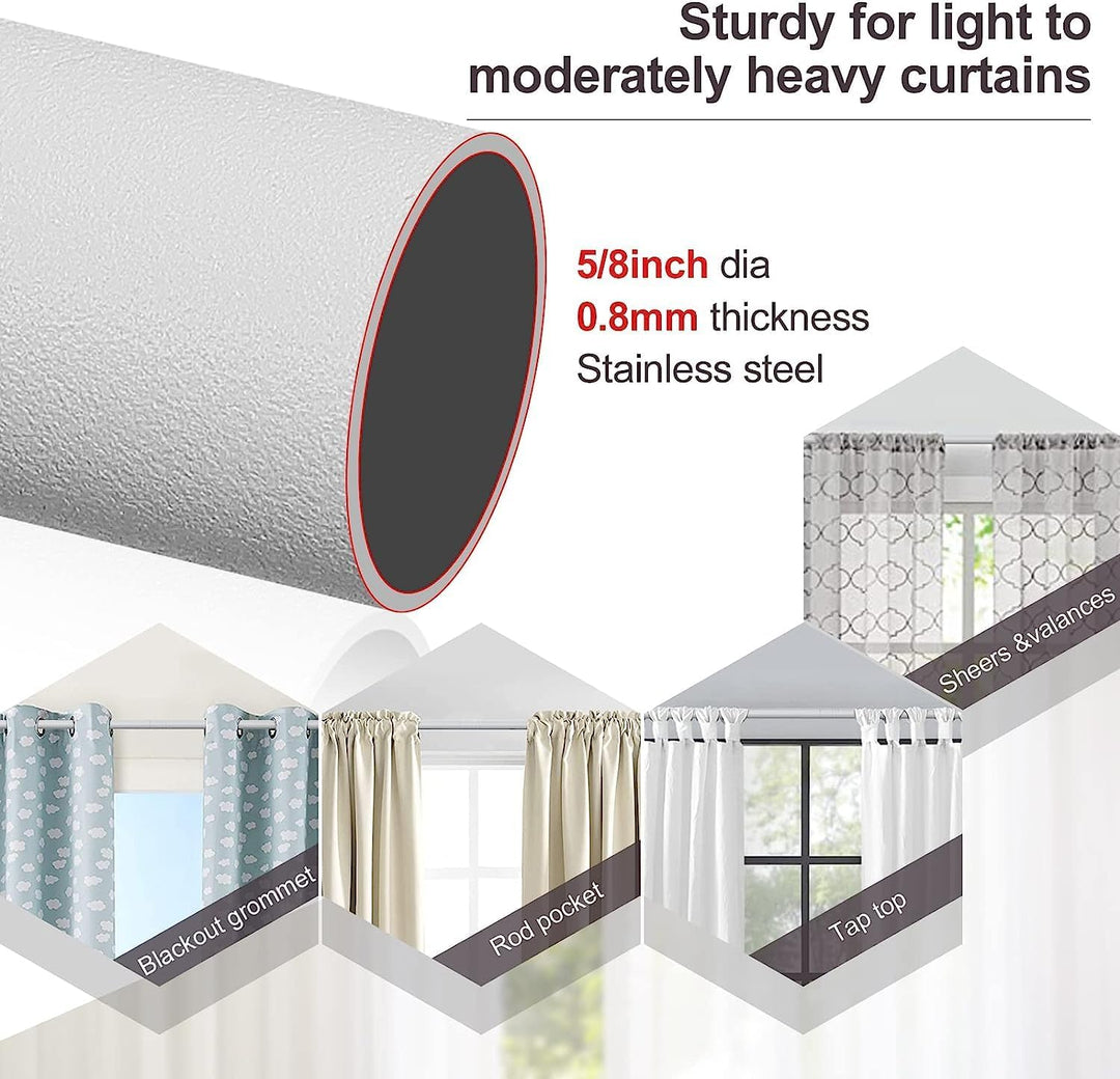 Edelstahl Gardinenstange 76-238 cm mit Kappenknäufen und Halterungen - Dekorative Verstellbare Gardi