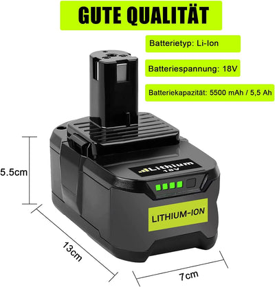 KUNLUN 2Stück 5,5Ah Ersatzakku für Ryobi 18V P108 Akku Li-ion Batterie Ryobi ONE+ RB18L50 RB18L40 RB