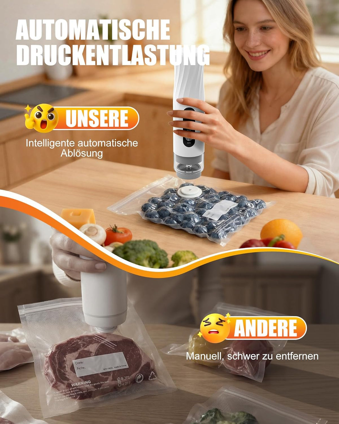 Babacom Kompakt vakumierergerät mit Wassertank, -60 kPa leistungsstarker Vakuumierer, Ein-Knopf-Auto