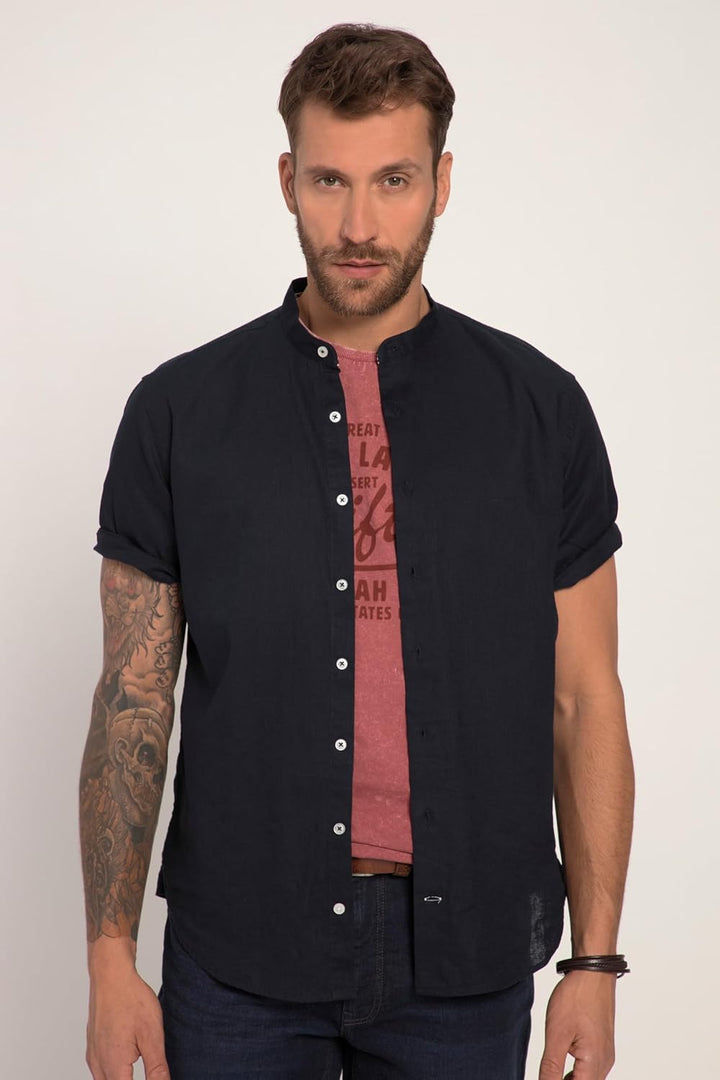 JP 1880 Herren grosse Grössen Übergrössen Menswear L-8XL Hemd, Halbarm, Leinenmix, Stehkragen, Moder