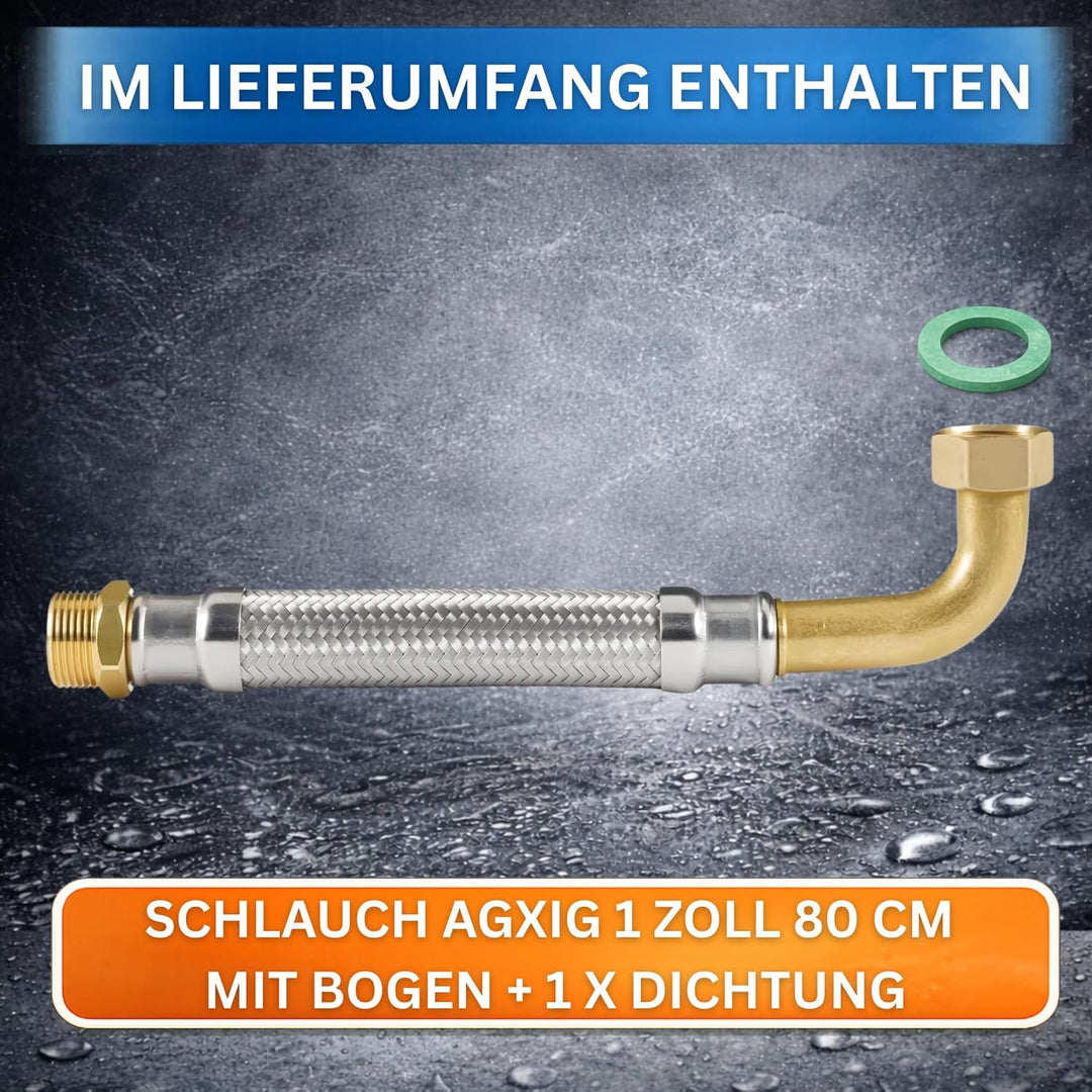 DVGW gep. Panzerschlauch 1 Zoll DN25 Edelstahl Flexschlauch Wasseranschluss Heizung Enthärtungsanlag